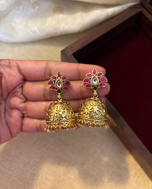 Jadau Kundan Antique Finish Jhumkas | ER096
