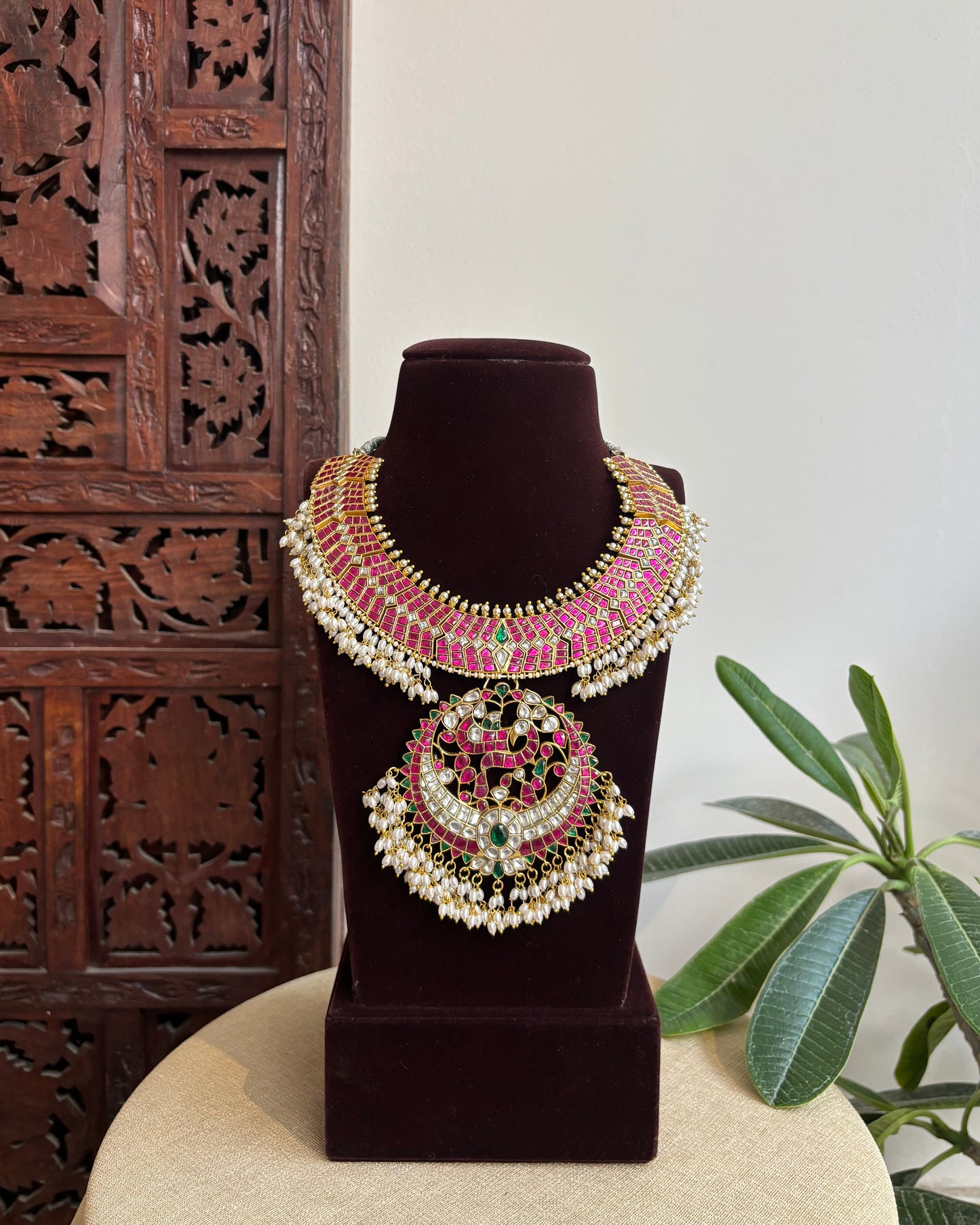 Jadau Kundan Statement Necklace with Peacock Pendant | NC449
