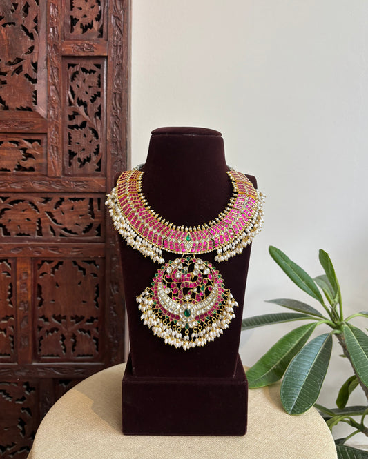 Jadau Kundan Statement Necklace with Peacock Pendant | NC449