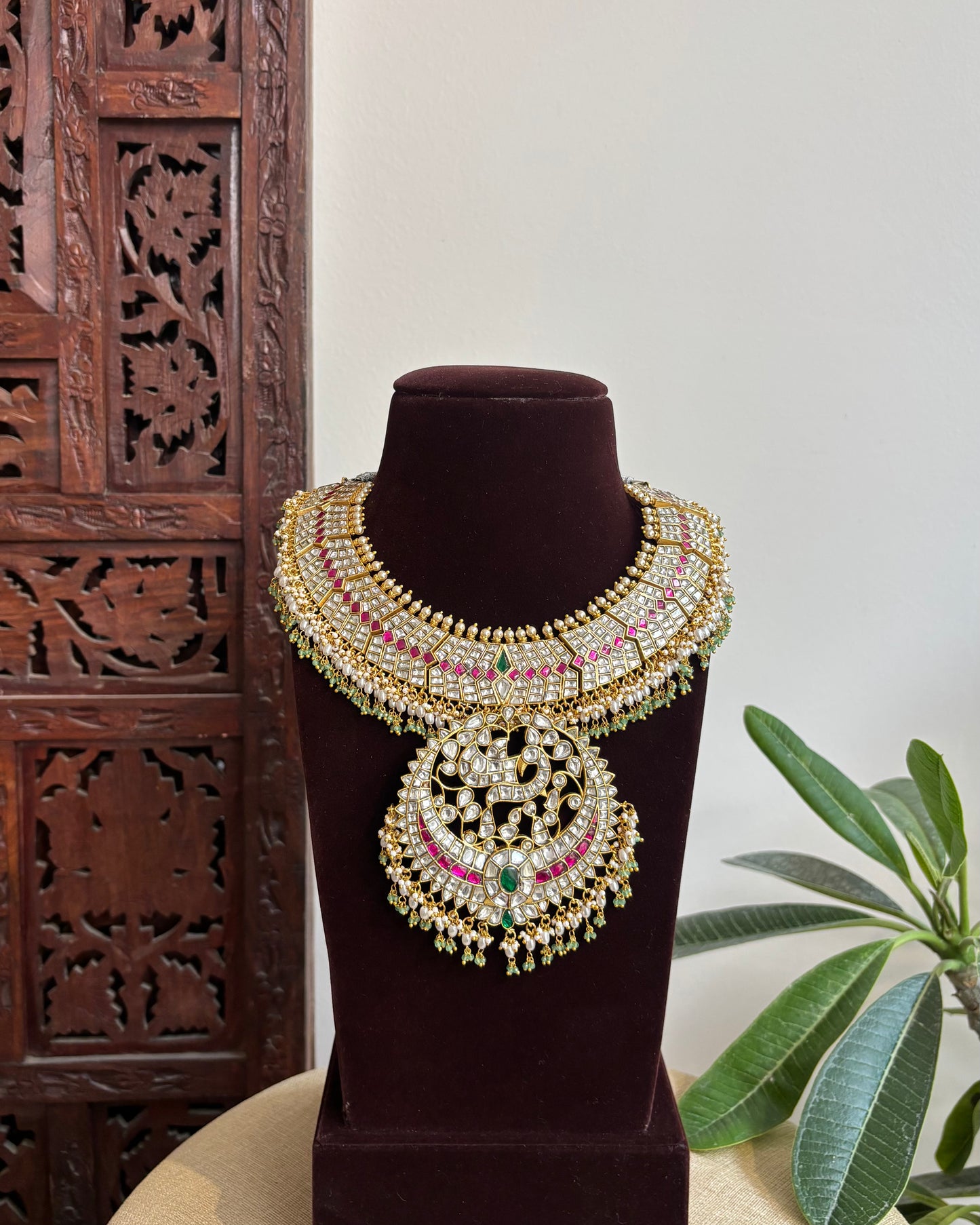 Jadau Kundan Statement Necklace with Peacock Pendant | NC450