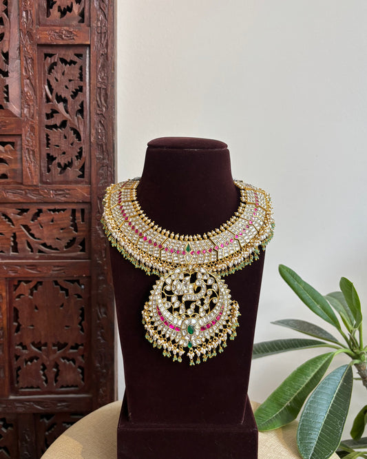 Jadau Kundan Statement Necklace with Peacock Pendant | NC450