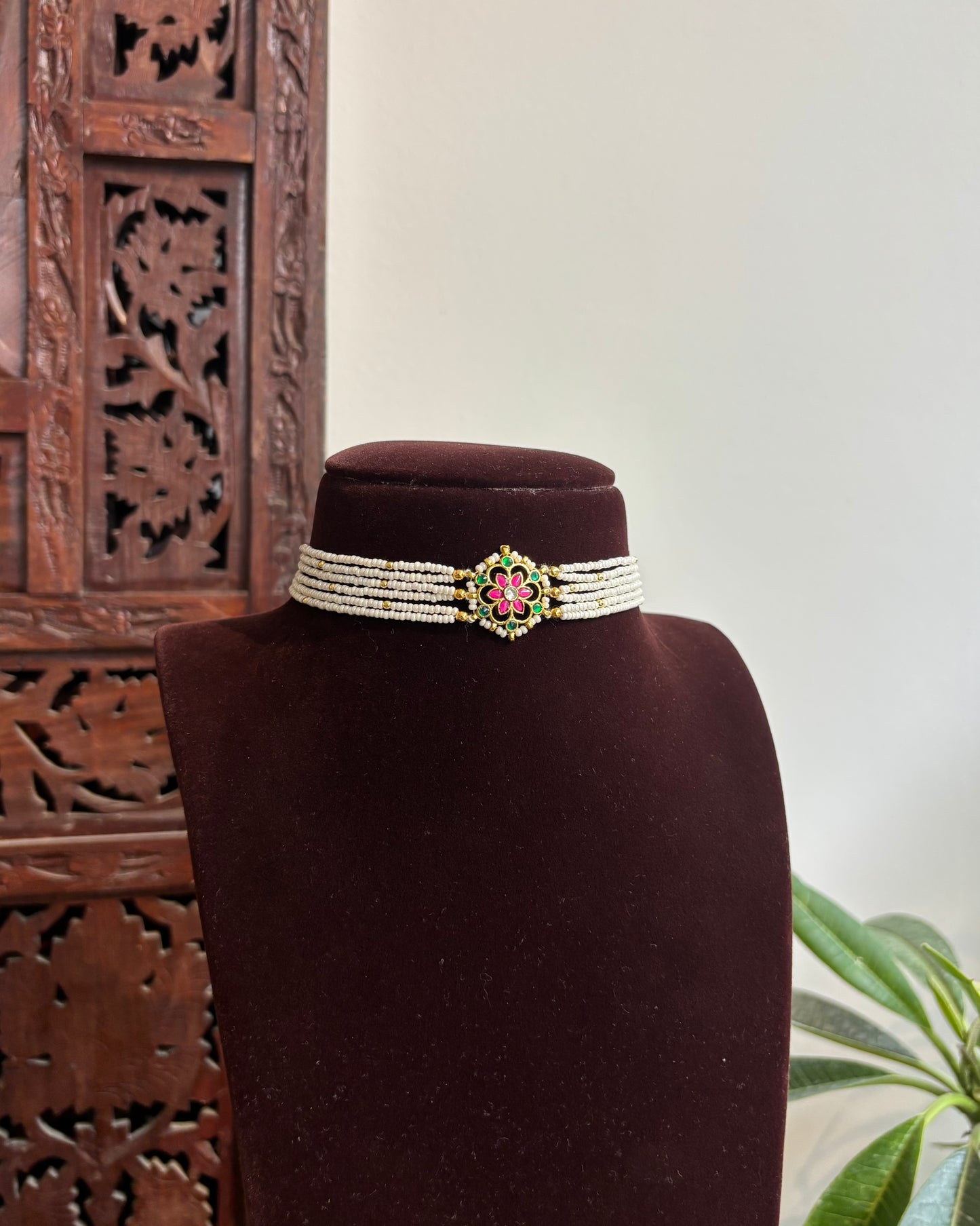 Multi-Color Floral Kundan Choker with Earrings| Handmade Gold Plated | NC424