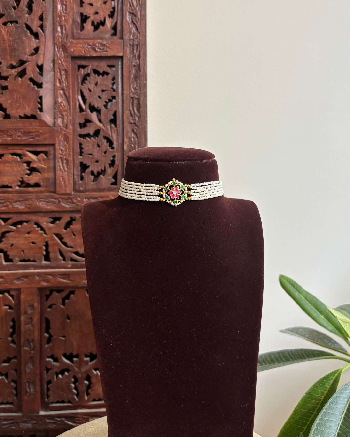 Multi-Color Floral Kundan Choker with Earrings| Handmade Gold Plated | NC424
