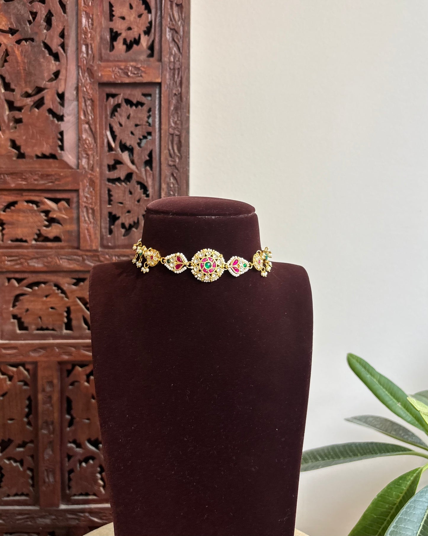 Multi-Color Floral Kundan Choker with Earrings| Handmade Gold Plated | NC468