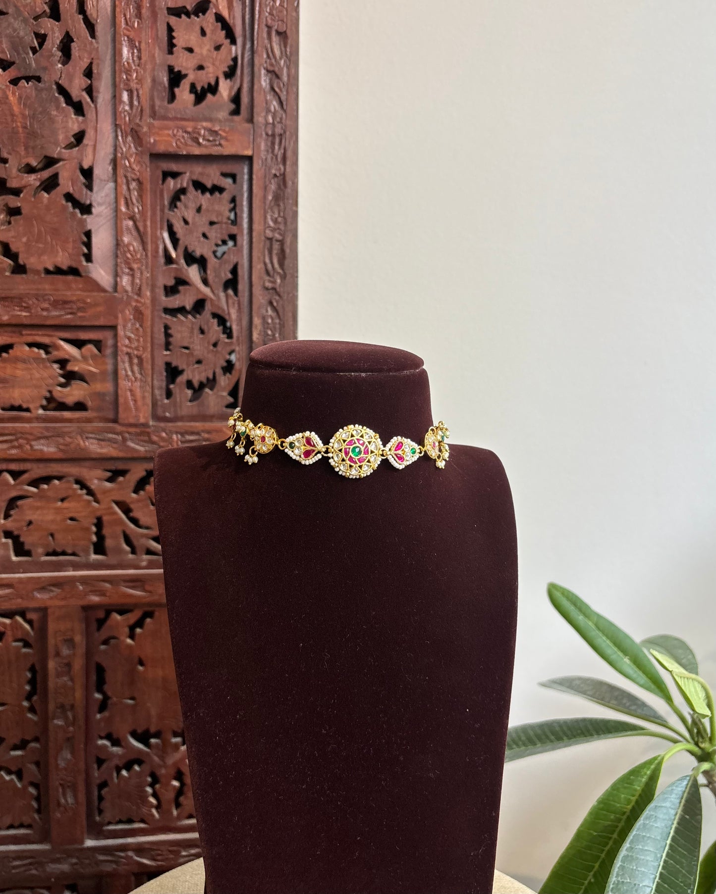 Multi-Color Floral Kundan Choker with Earrings| Handmade Gold Plated | NC468