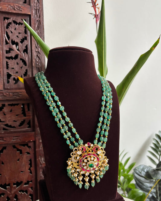 Jadau Kundan Beads Haram – Green Strawberry Beads Necklace Set | NC202