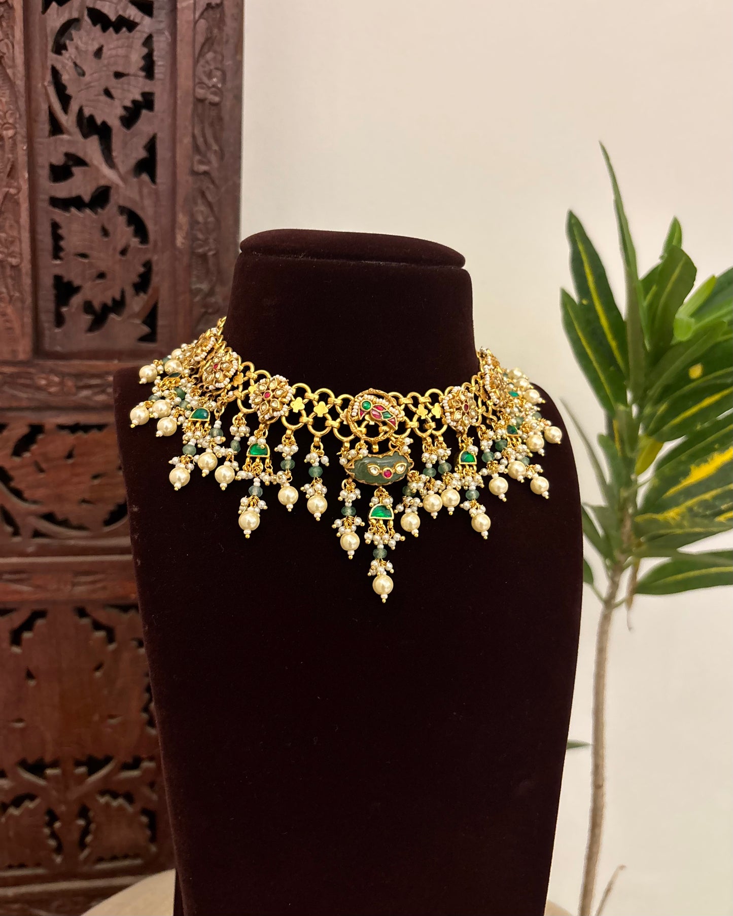 Contemporary Kundan Statement Necklace with Earrings | Gold Finish | NC631