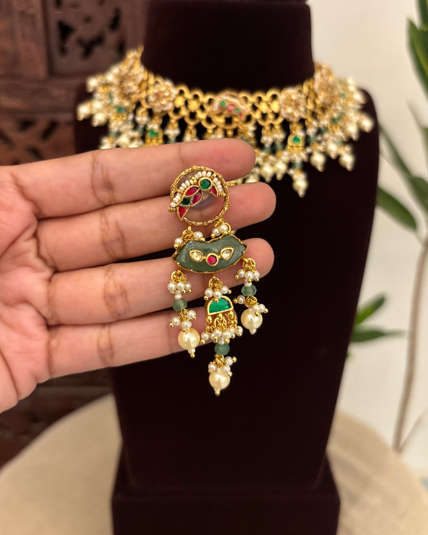Contemporary Kundan Statement Necklace with Earrings | Gold Finish | NC631