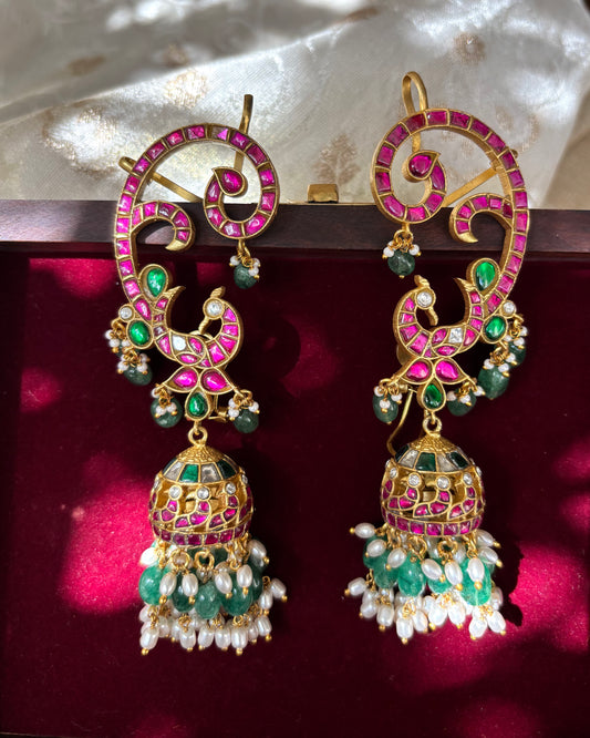Jadau Kundan Statement Peacock Ear Cuff Earrings – Intricately Handcrafted | ER014