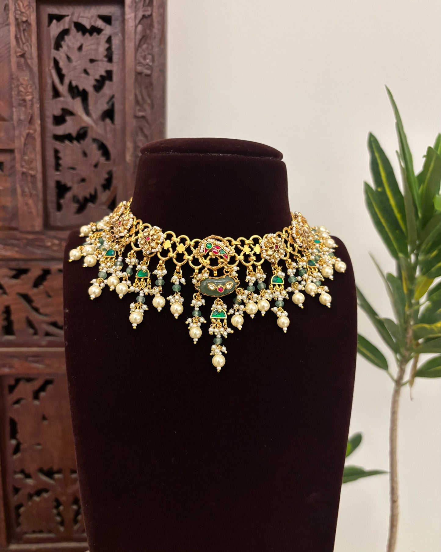 Contemporary Kundan Statement Necklace with Earrings | Gold Finish | NC631
