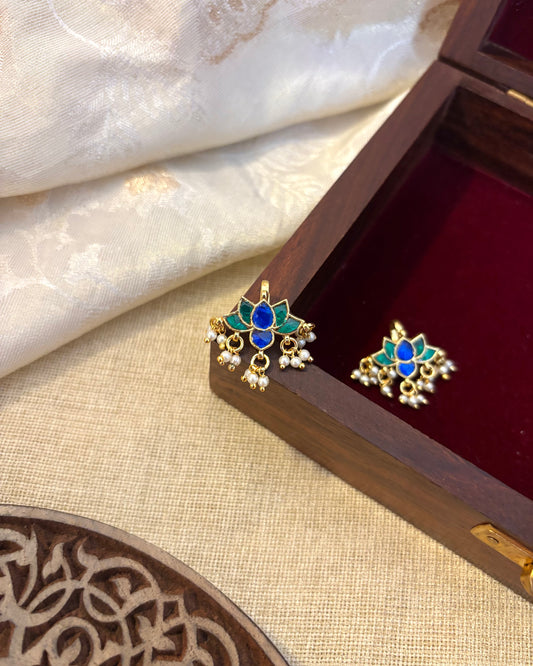 Pink and White Multicolor Lotus Bugadi – Jadau Kundan Ear Accessory | ER112