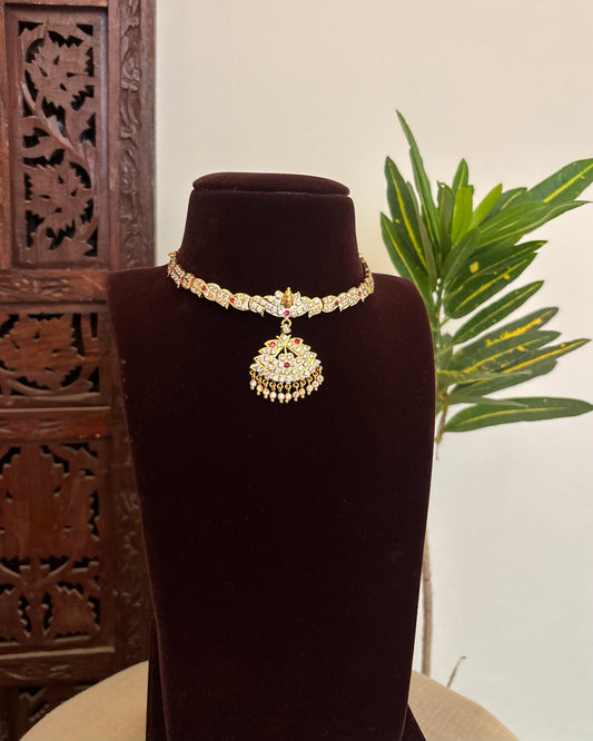 Vintage Impon Necklace  –  Ruby & White | NC637