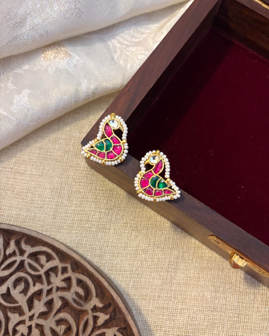Handcrafted Peacock Bugadi – Jadau Kundan Ear Accessory in Gold Plating | ER113
