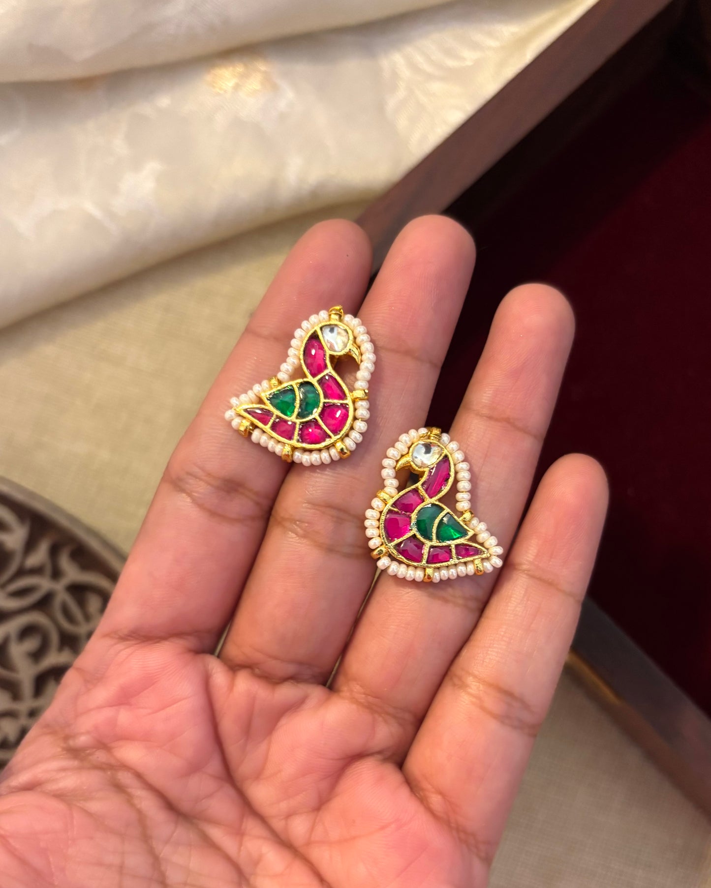 Handcrafted Peacock Bugadi – Jadau Kundan Ear Accessory in Gold Plating | ER113
