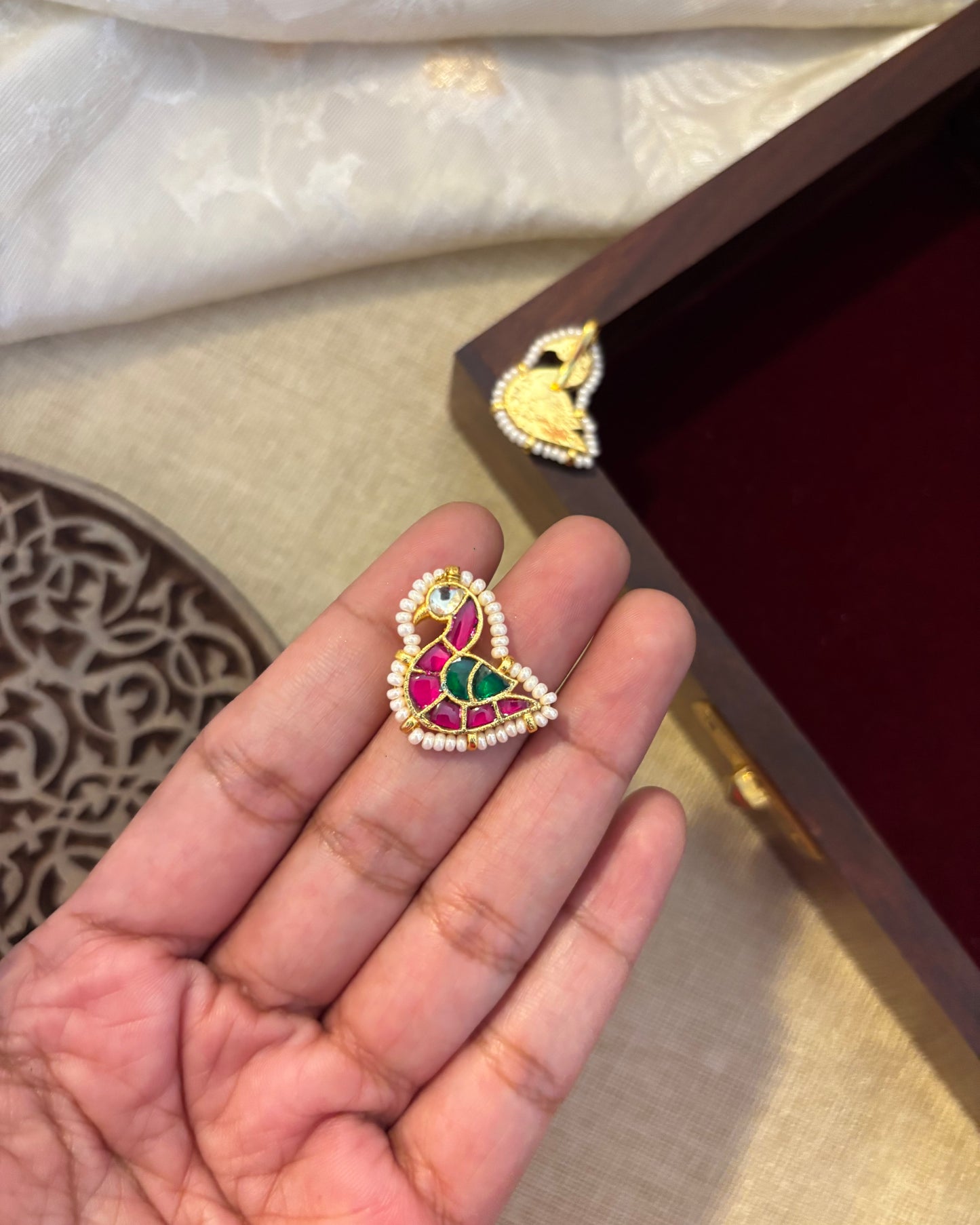 Handcrafted Peacock Bugadi – Jadau Kundan Ear Accessory in Gold Plating | ER113