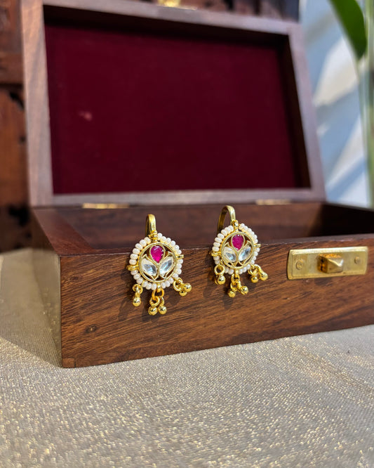 White & Ruby Handcrafted Floral Bugadi – Jadau Kundan Ear Accessory | ER168