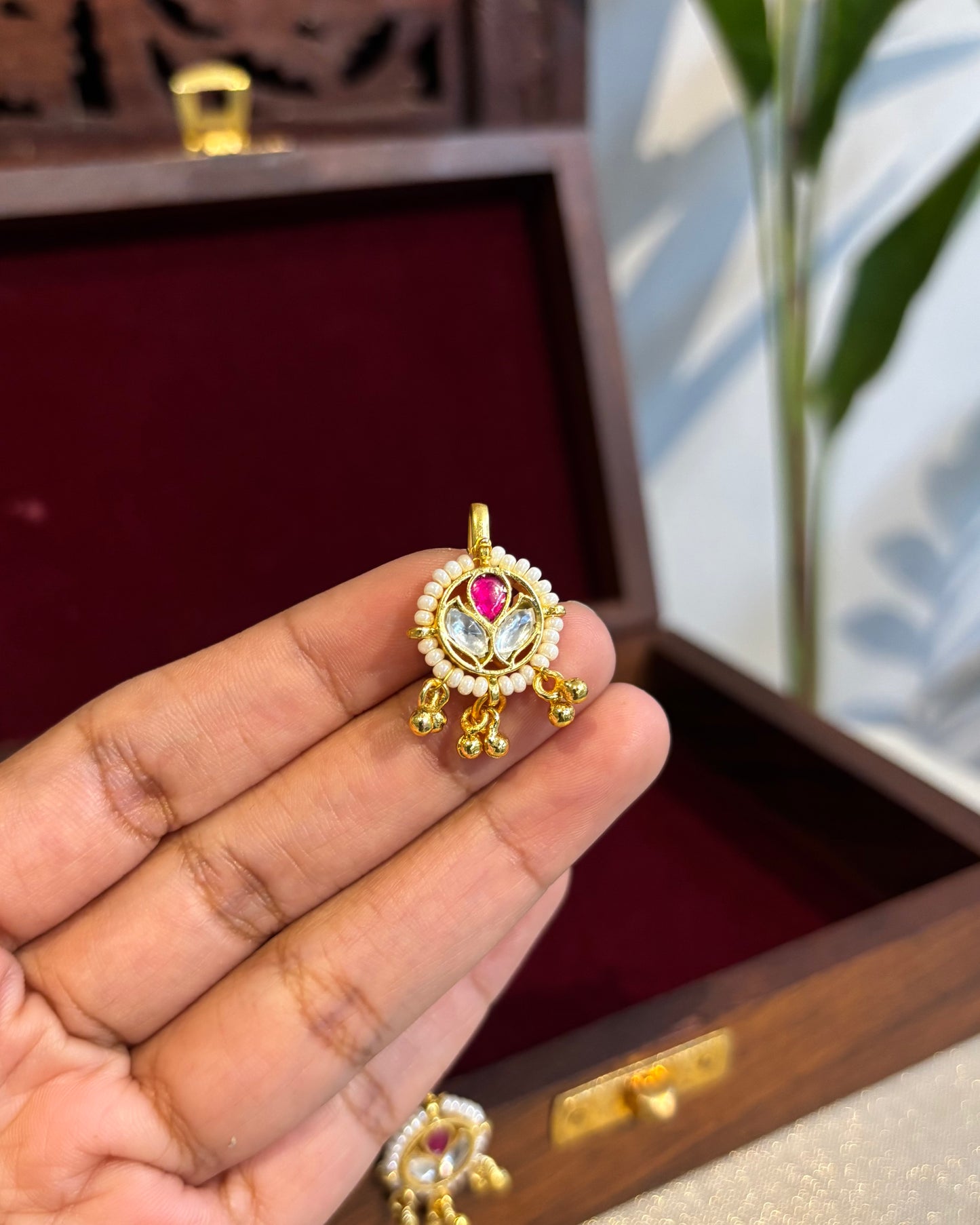 White & Ruby Handcrafted Floral Bugadi – Jadau Kundan Ear Accessory | ER168