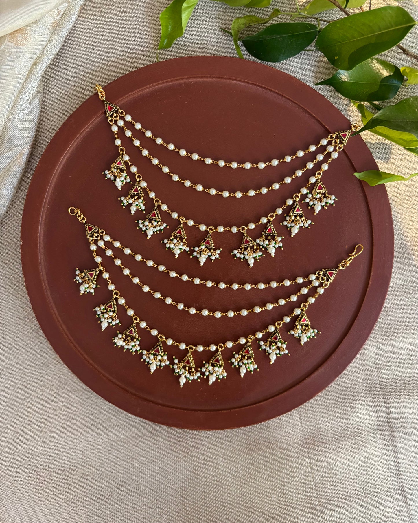 Ruby Gold Plated Jadau Kundan Ear Chain | EC123