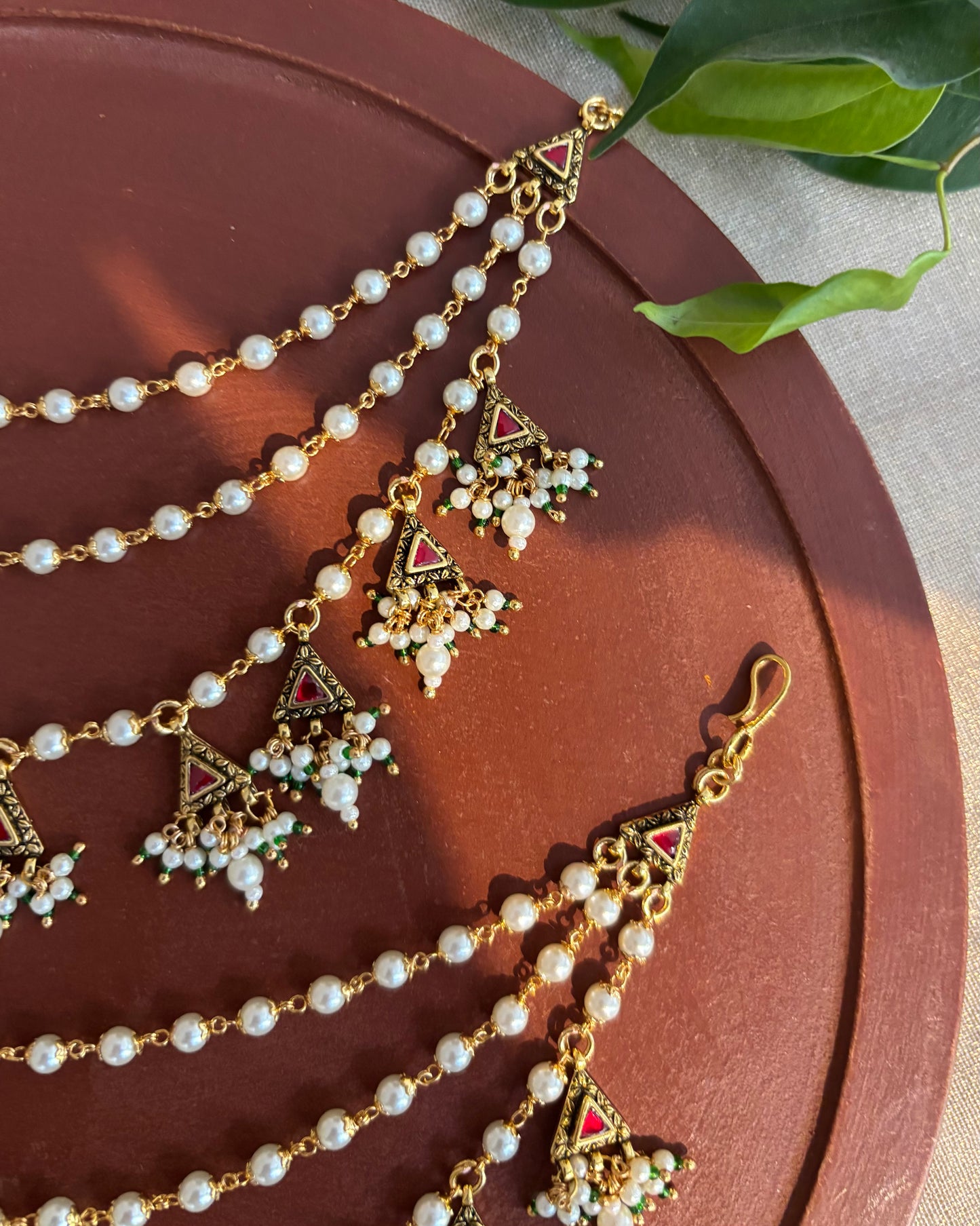 Ruby Gold Plated Jadau Kundan Ear Chain | EC123