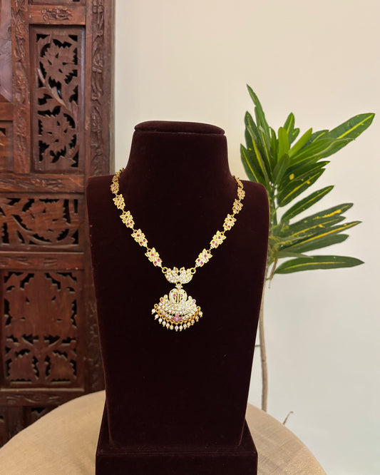 Vintage Impon Necklace With Earrings  –  Ruby & White | NC640