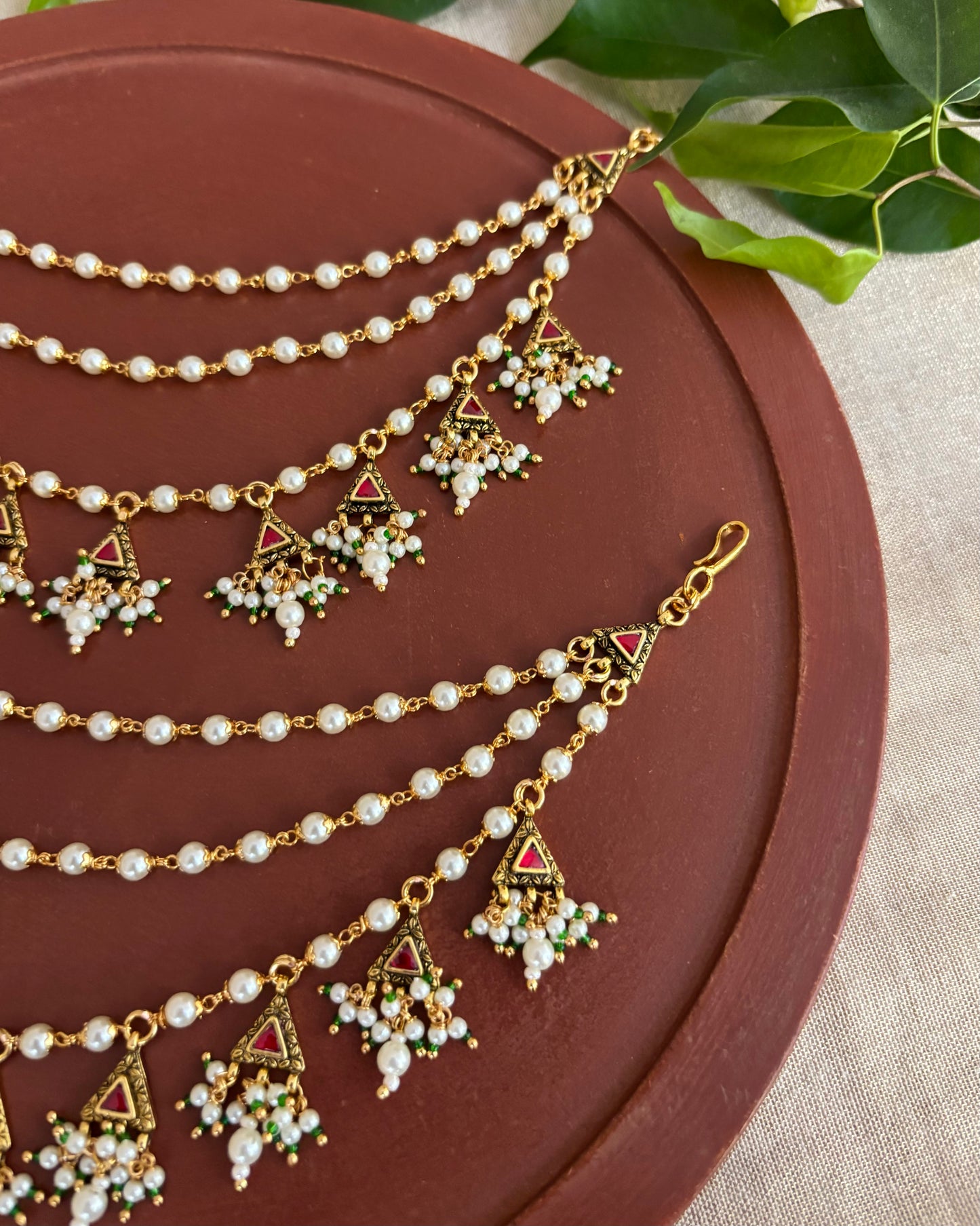 Ruby Gold Plated Jadau Kundan Ear Chain | EC123