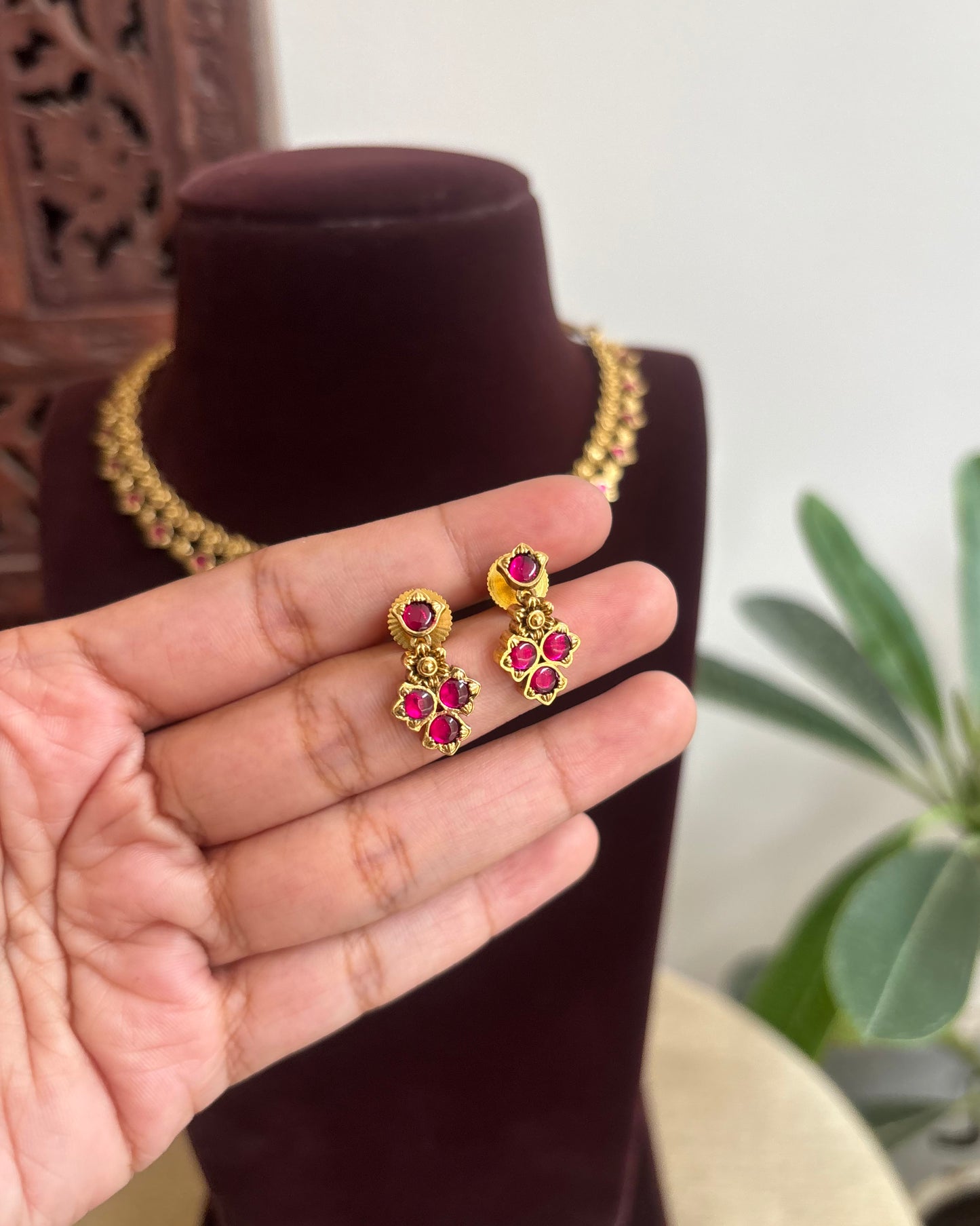 Antique Finish Jadau Pearl Necklace Set with Matching Earrings | NC432