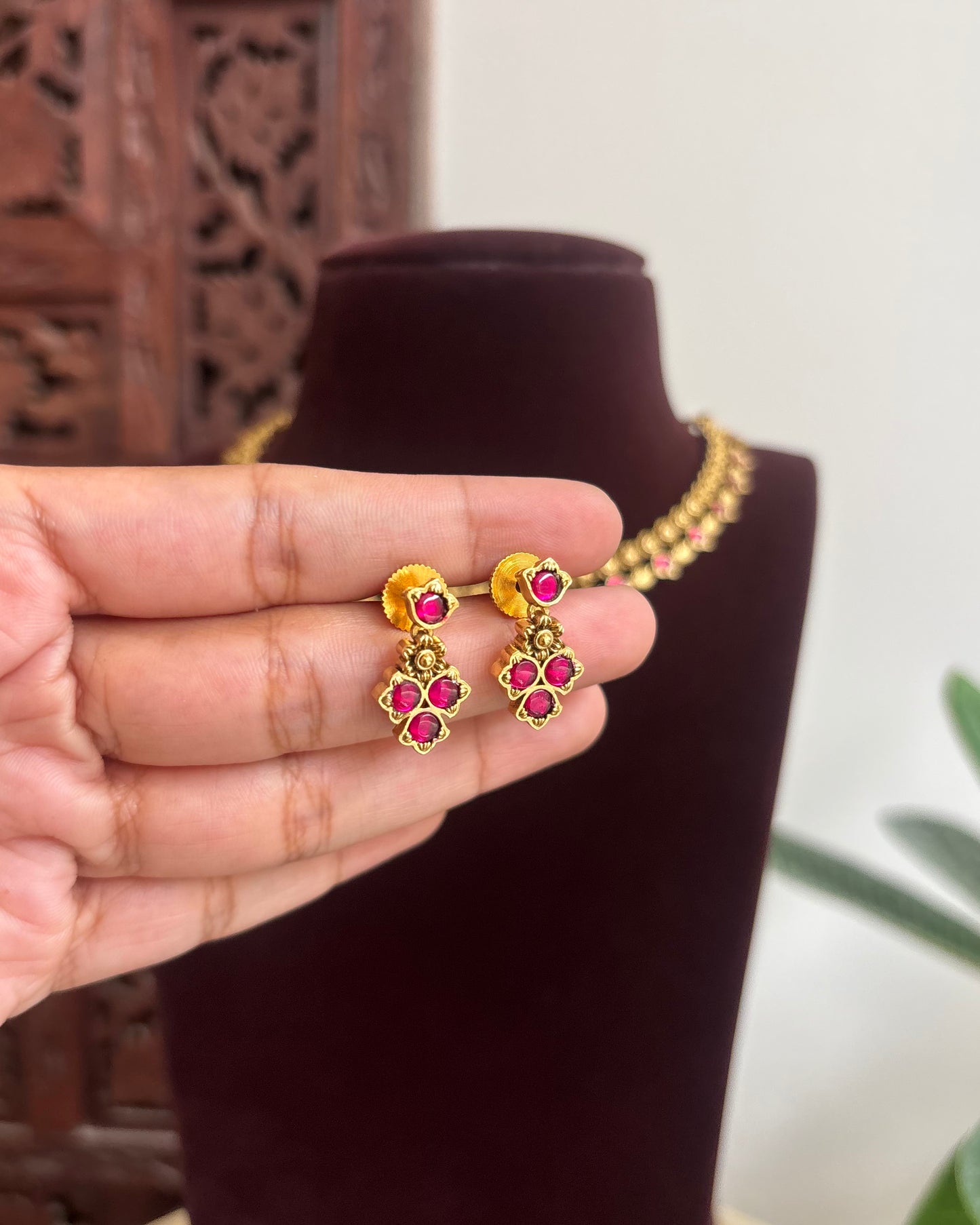 Antique Finish Jadau Pearl Necklace Set with Matching Earrings | NC432