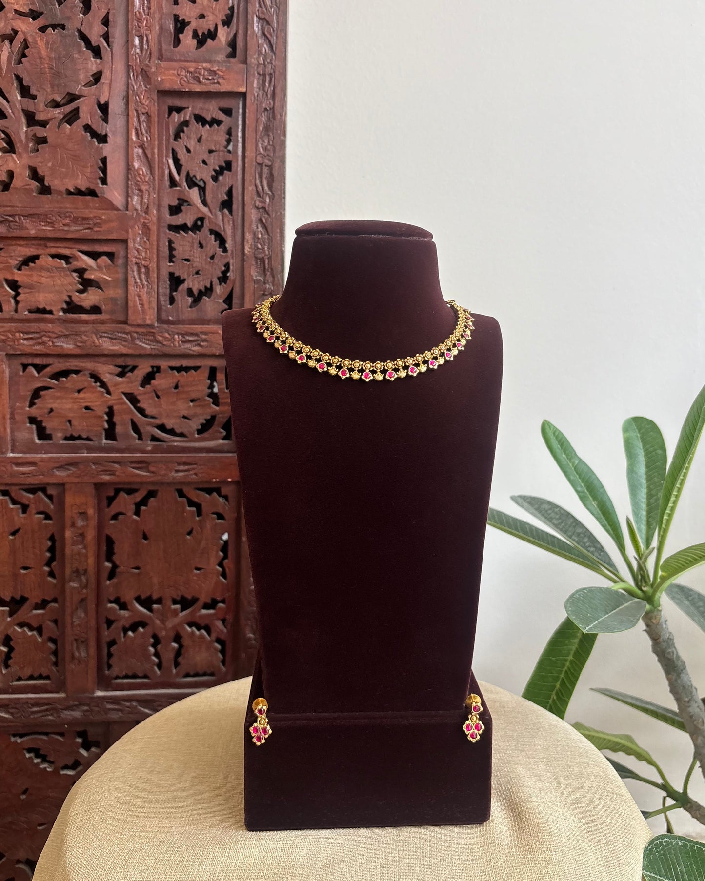 Antique Finish Jadau Pearl Necklace Set with Matching Earrings | NC432