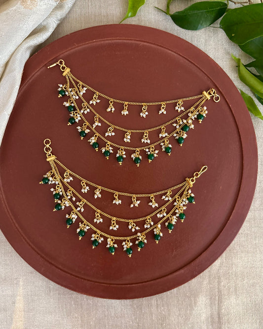 Three-Layer Minimal Antique Ear Chain | Green | EC118