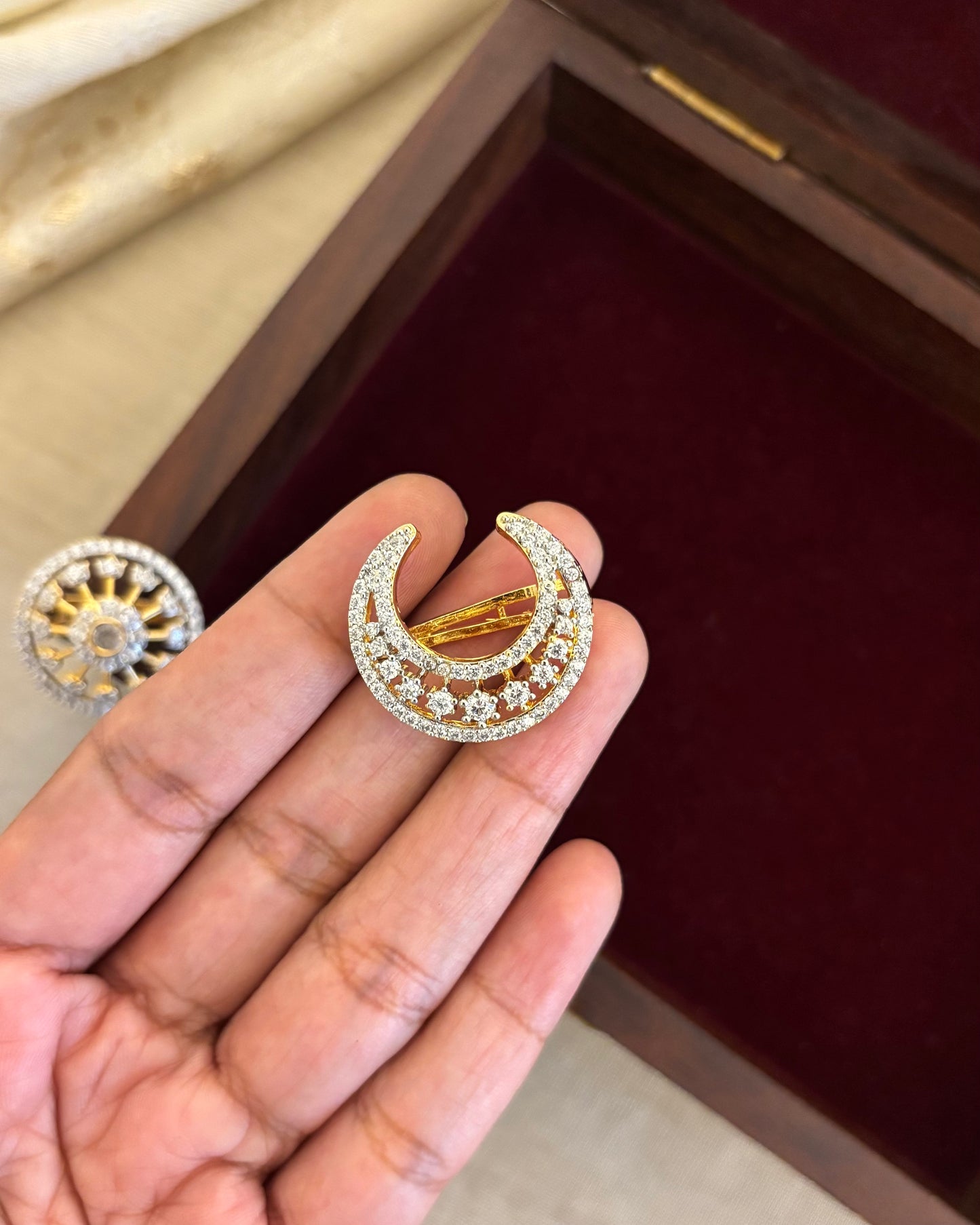 Jadau Kundan Sun & Moon Hair Accessory – Gold Plated Traditional Set | HA290