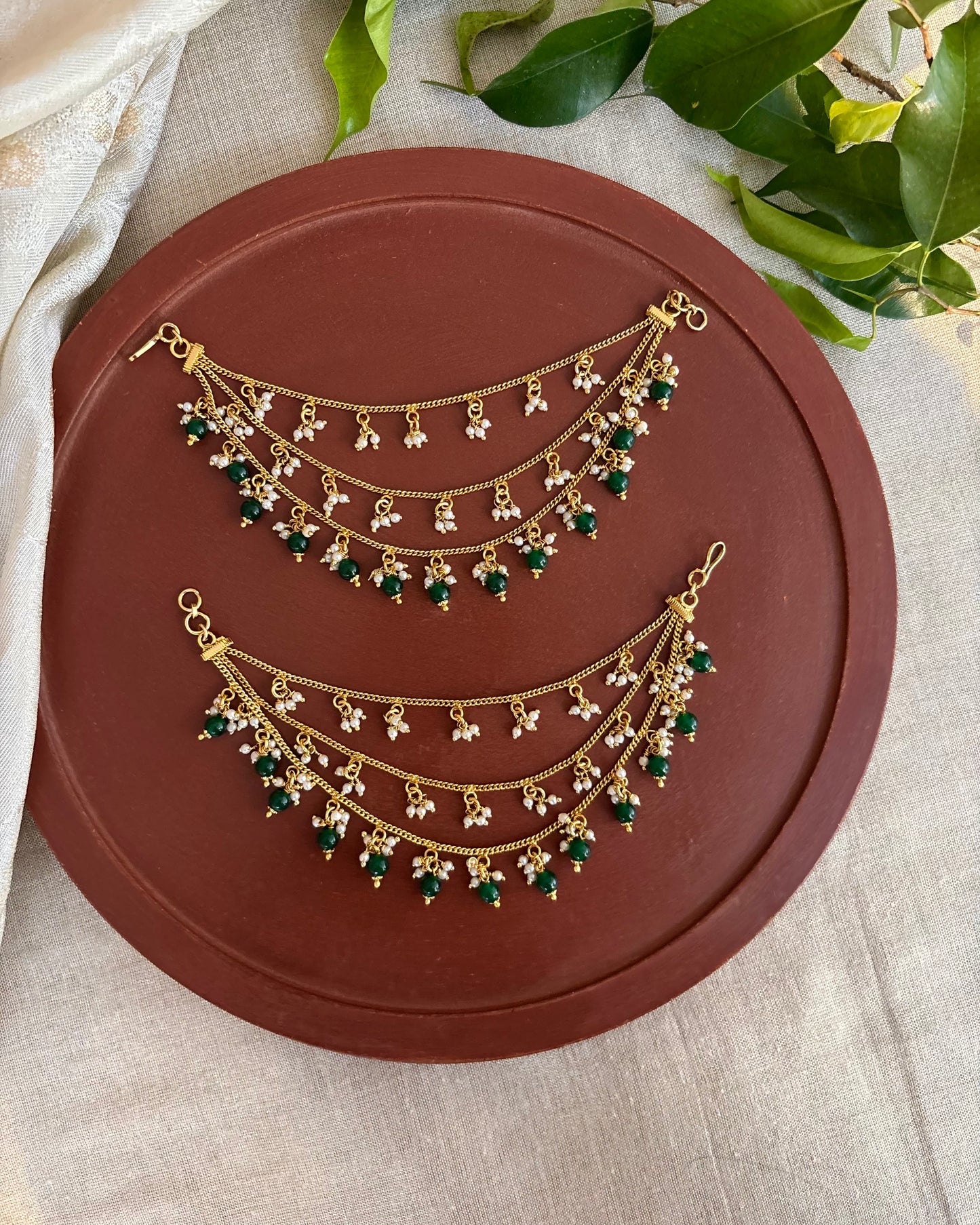 Three-Layer Minimal Antique Ear Chain | Green | EC118