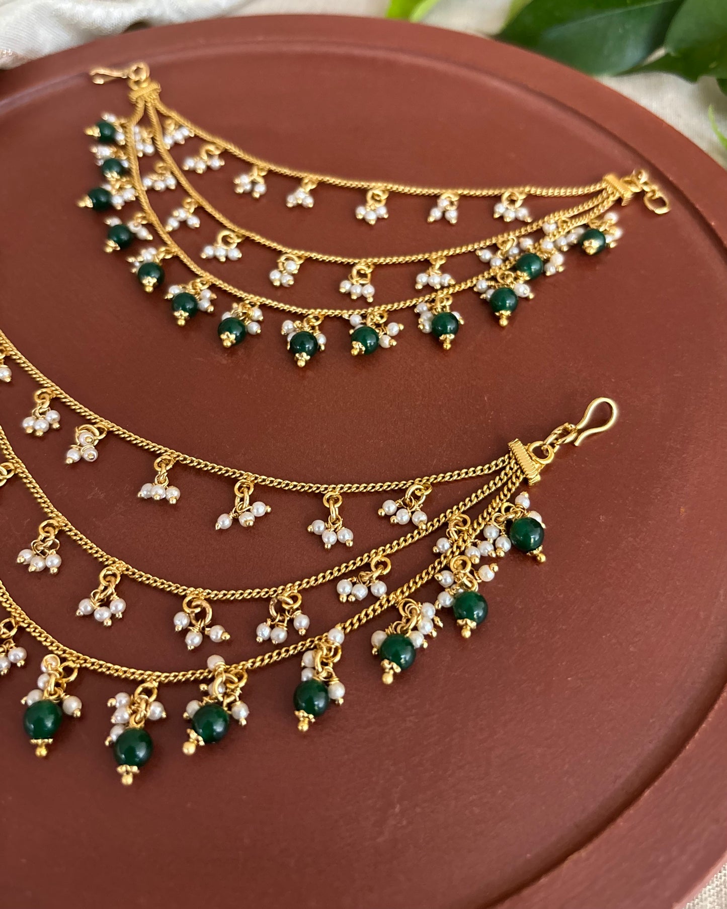 Three-Layer Minimal Antique Ear Chain | Green | EC118