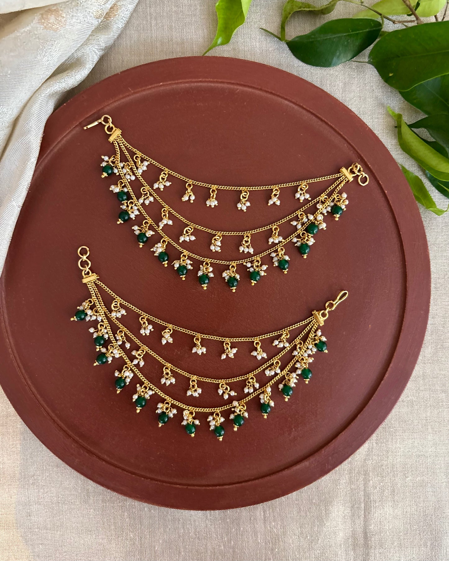 Three-Layer Minimal Antique Ear Chain | Green | EC118