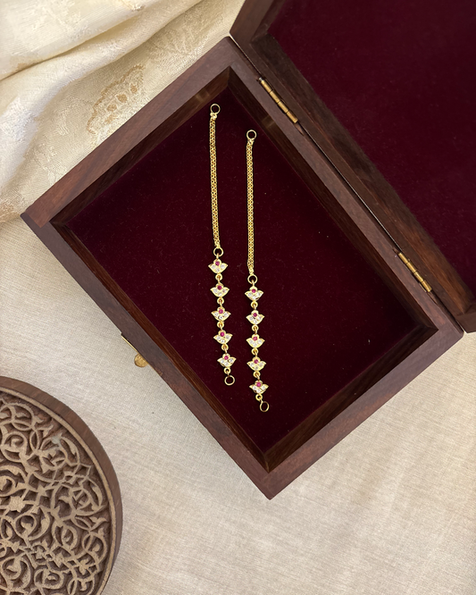 Vintage Impon Straight Ear Chain –  | Ruby & White | EC186