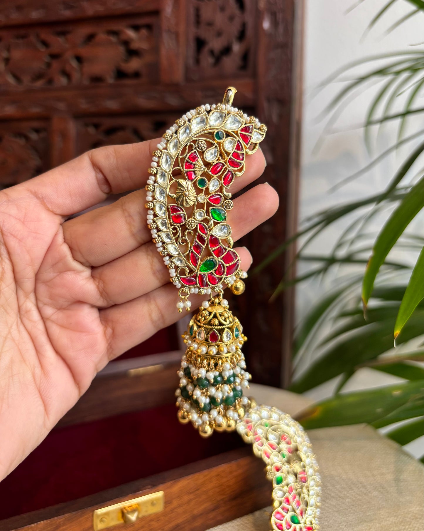 Statement Royal Peacock Ear Cuff Jhumkas – Intricate Kundan Design | ER232