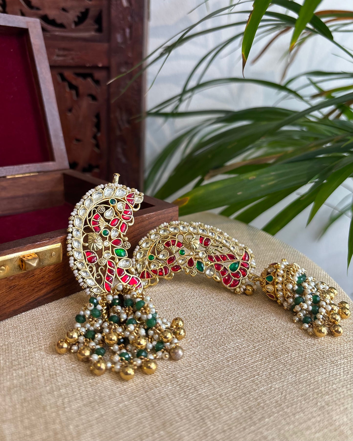 Statement Royal Peacock Ear Cuff Jhumkas – Intricate Kundan Design | ER232