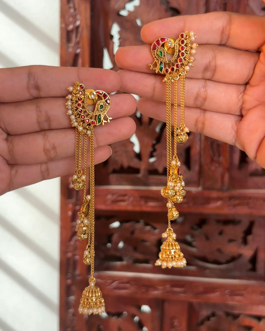 Peacock Statement Earrings with Long Hangings | ER110