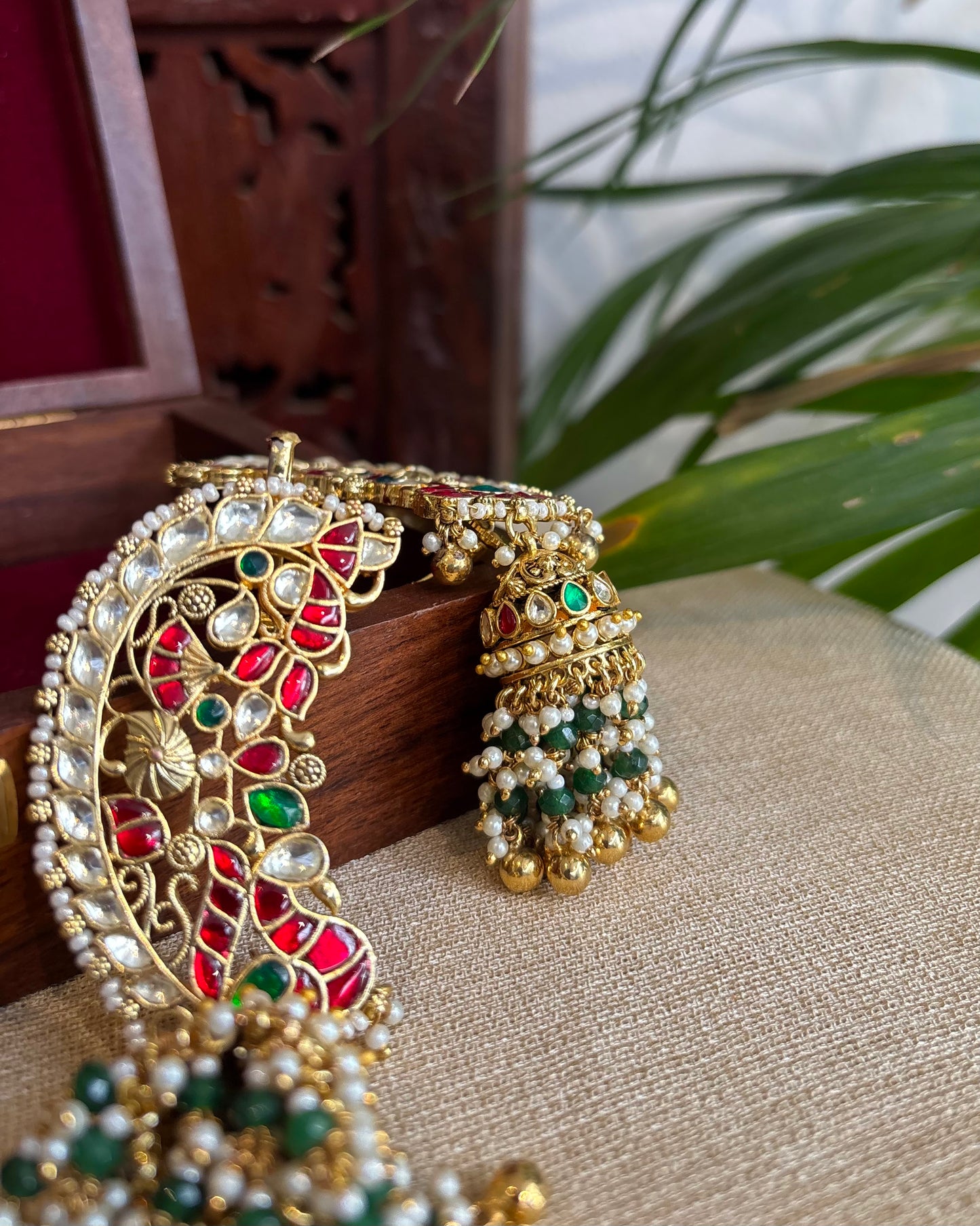 Statement Royal Peacock Ear Cuff Jhumkas – Intricate Kundan Design | ER232