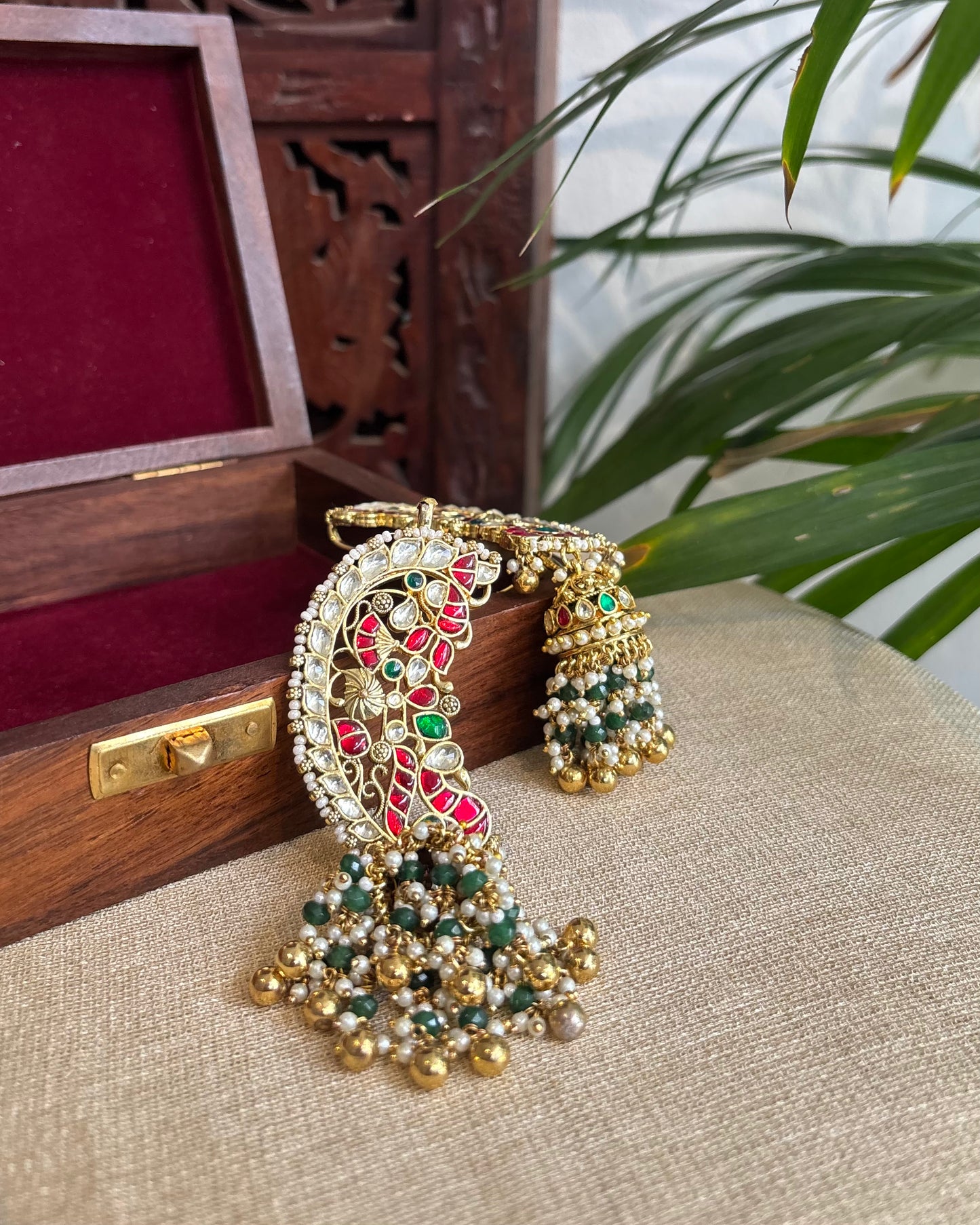 Statement Royal Peacock Ear Cuff Jhumkas – Intricate Kundan Design | ER232