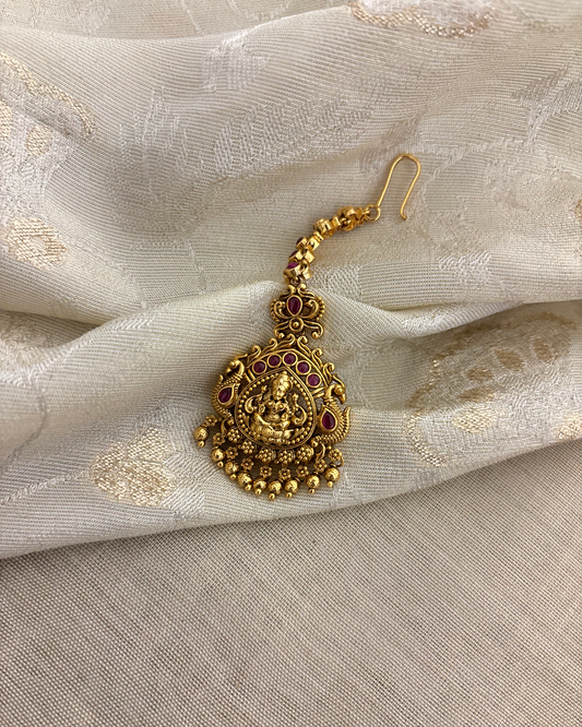 Antique Lakshmi Motif Maang Tikka | Ruby | MT316