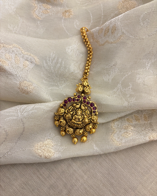 Antique Lakshmi Motif Maang Tikka | Ruby | MT317