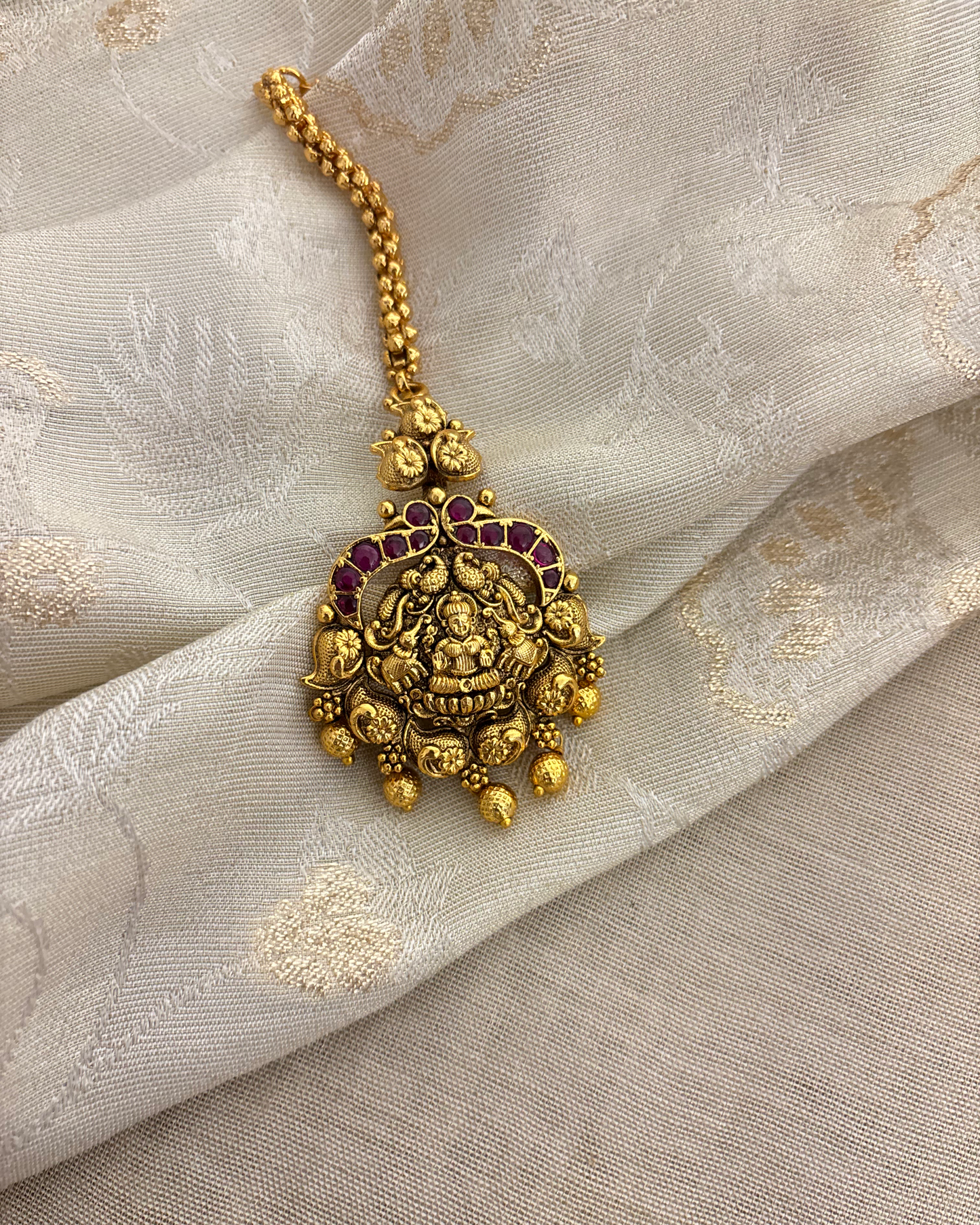 Antique Lakshmi Motif Maang Tikka | Ruby | MT317