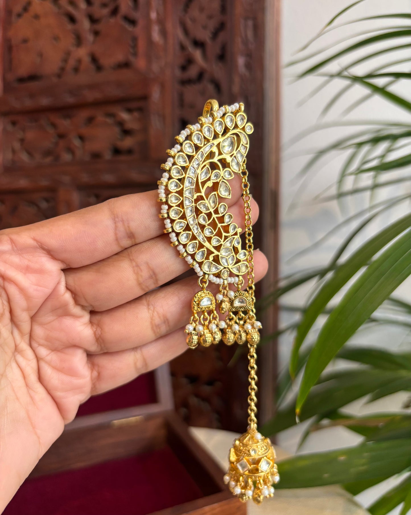 Statement White Jadau Kundan Ear Cuff Earrings | ER233