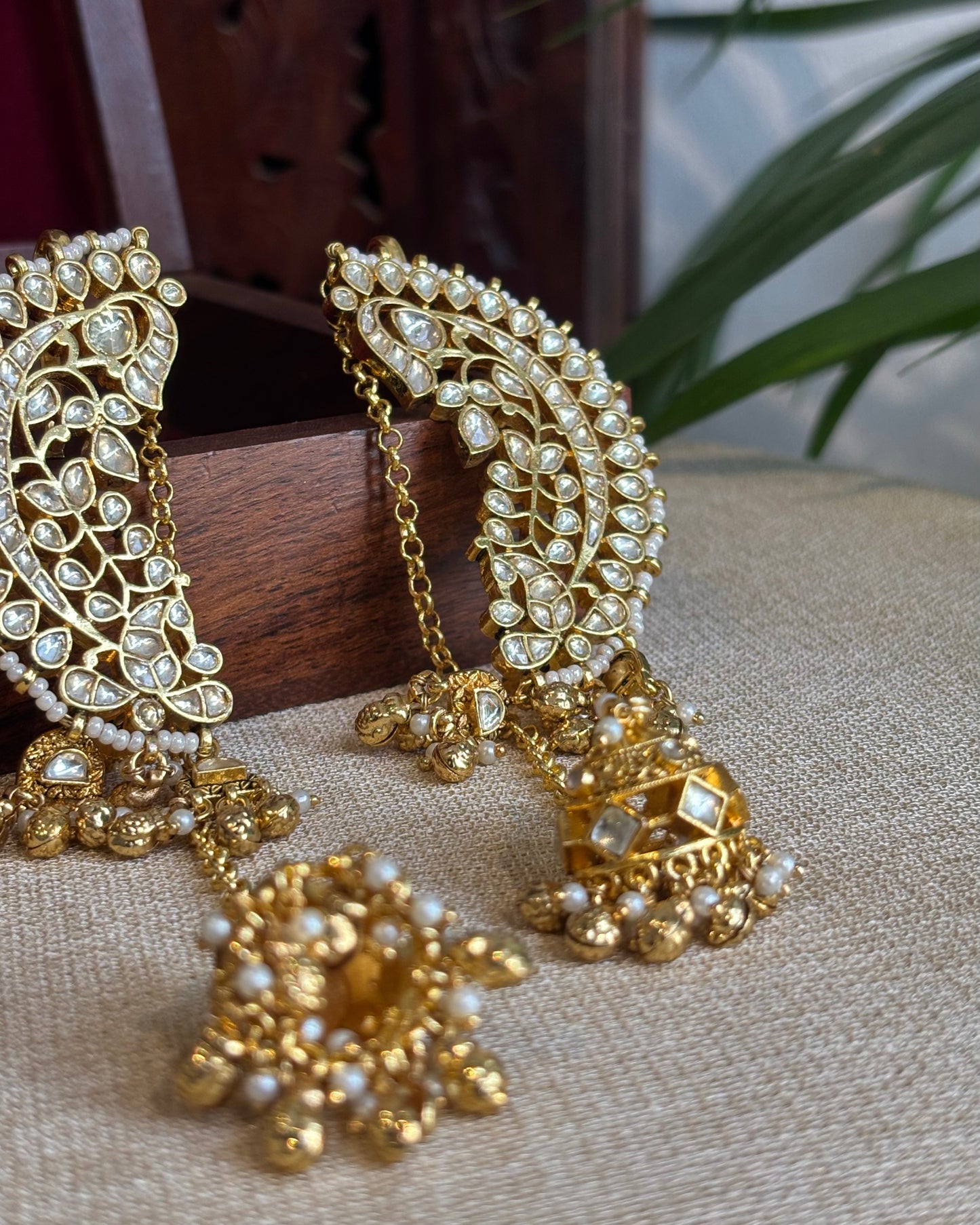 Statement White Jadau Kundan Ear Cuff Earrings | ER233