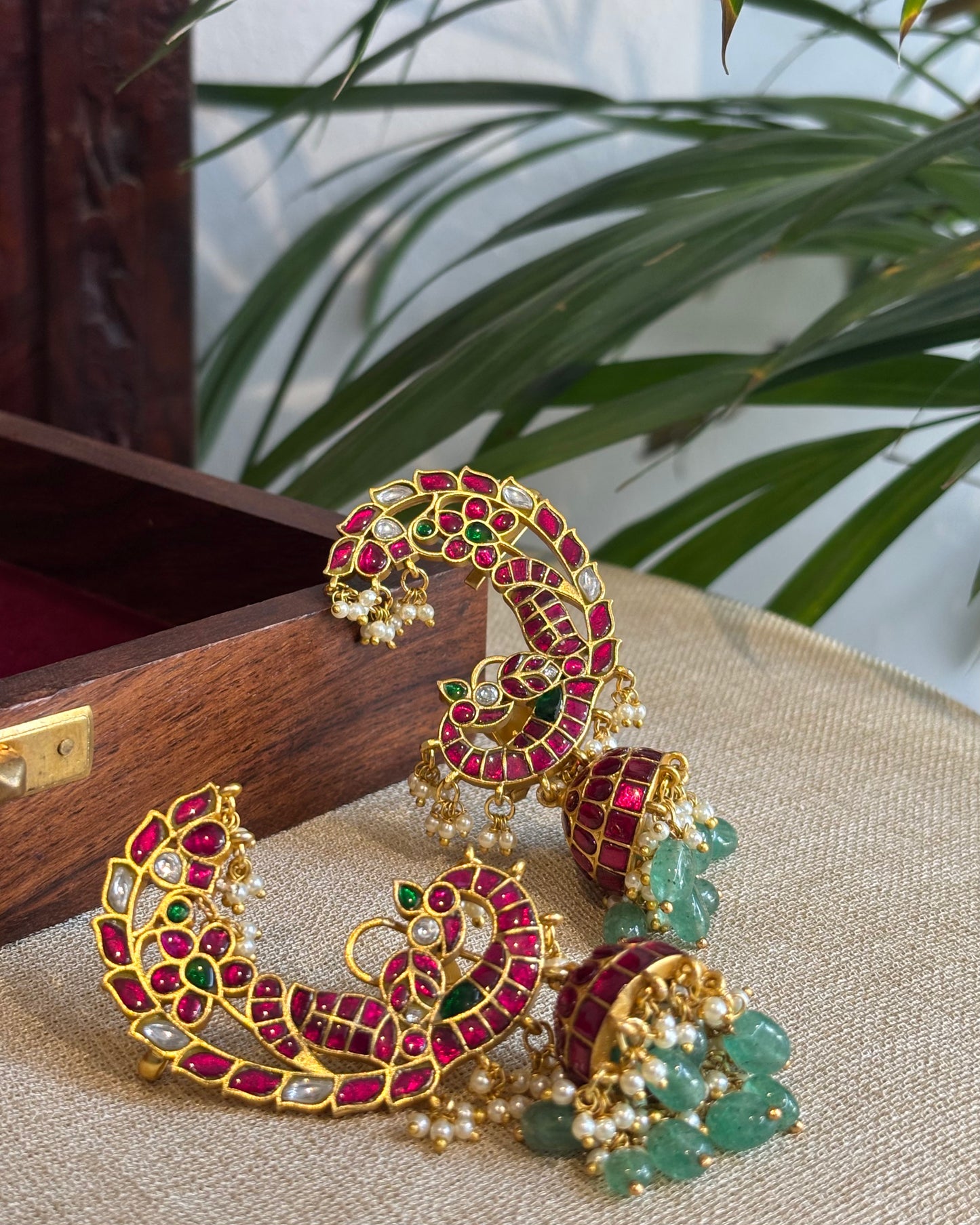Regal Peacock Ear Cuff Jhumkas – Intricate Kundan Design | ER230