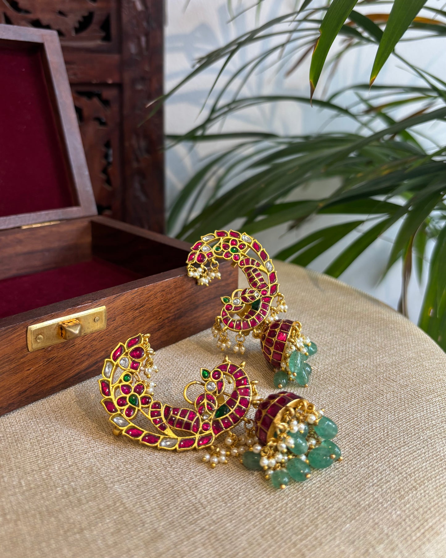 Regal Peacock Ear Cuff Jhumkas – Intricate Kundan Design | ER230