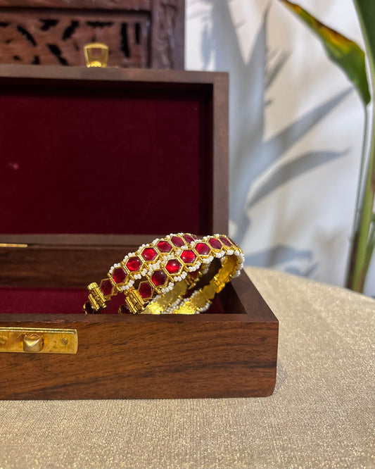 Minimal Ruby Jadau Kundan Bangles | BA021
