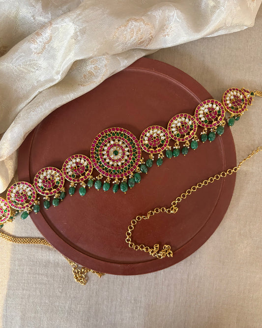 Statement Jadau Kundan Bridal Hipbelt with Peacock Floral Motifs | WB015