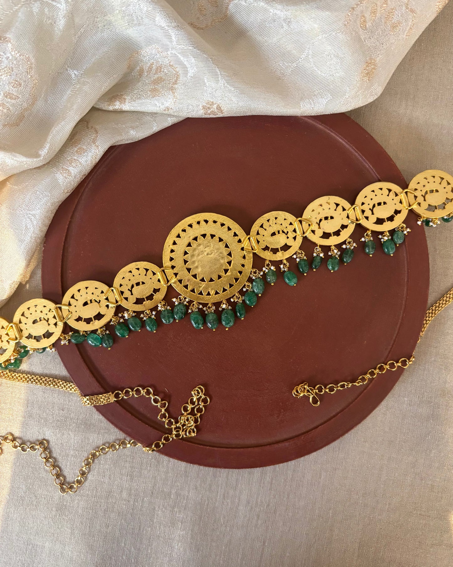 Statement Jadau Kundan Bridal Hipbelt with Peacock Floral Motifs | WB015