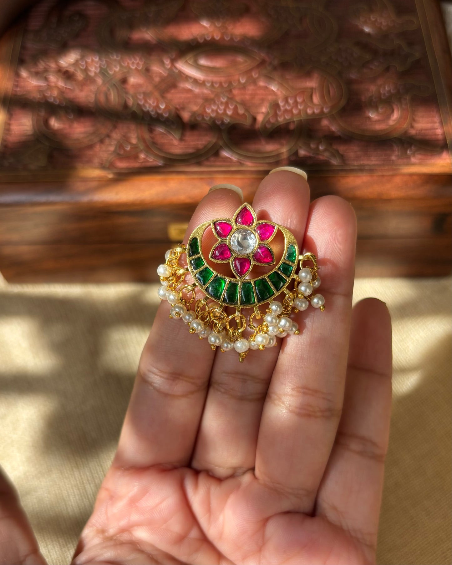 Handcrafted Floral Hair Pin – Jadau Kundan & Pearls | HA051